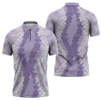 Hawaii Aloha Plumeria Lei Lavender Palaka Zipper Polo Shirt LT7 - Polynesian Pride