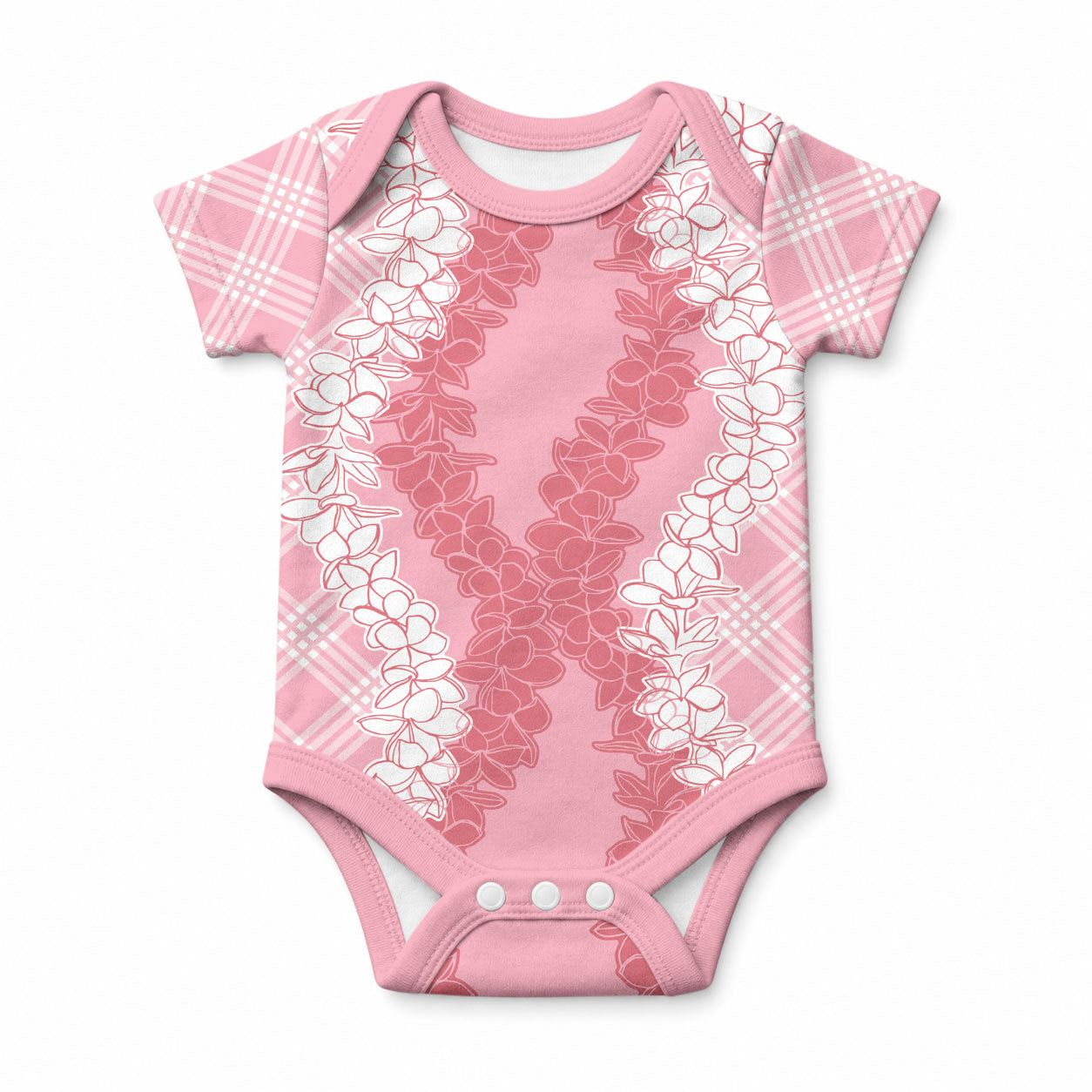 Hawaii Aloha Plumeria Lei Pink Palaka Baby Onesie