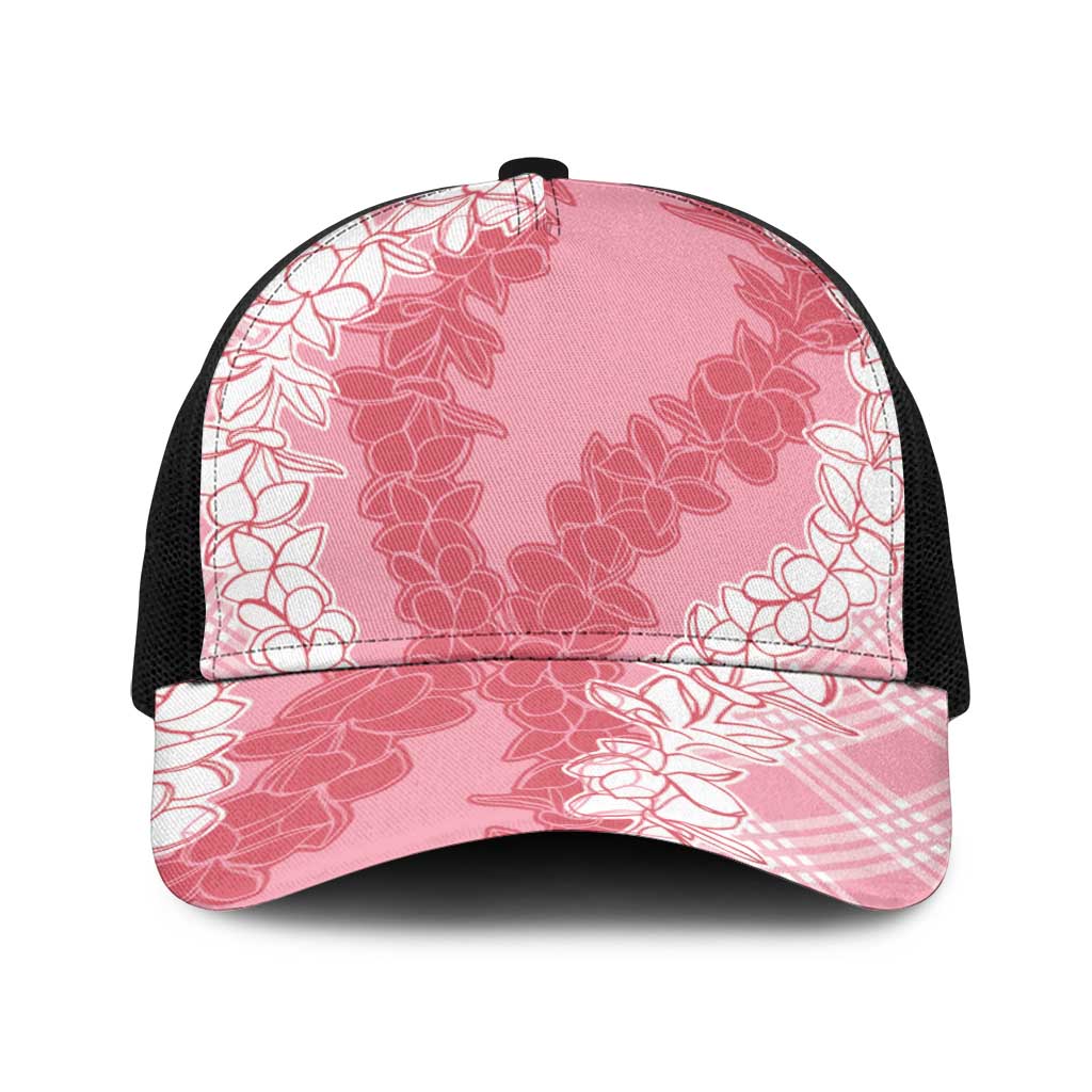 Hawaii Aloha Plumeria Lei Pink Palaka Baseball Net Cap LT7 One Size Black Pink - Polynesian Pride