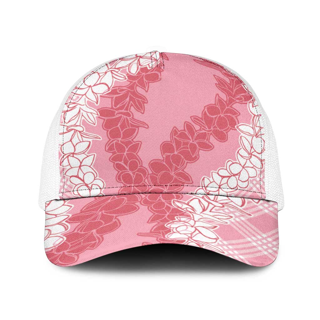 Hawaii Aloha Plumeria Lei Pink Palaka Baseball Net Cap LT7 One Size White Pink - Polynesian Pride