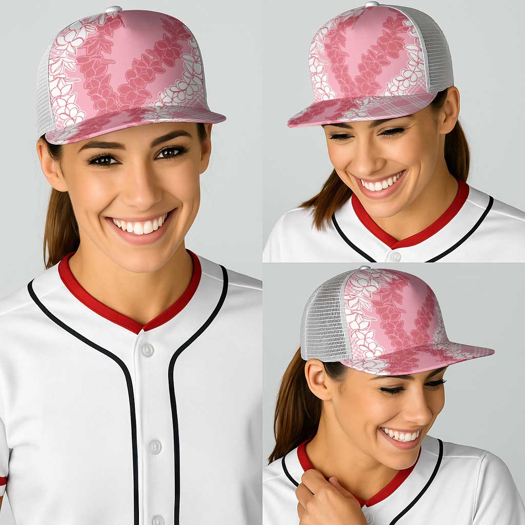 Hawaii Aloha Plumeria Lei Pink Palaka Baseball Net Cap LT7 - Polynesian Pride