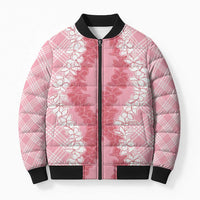 Hawaii Aloha Plumeria Lei Pink Palaka Bomber Puffer Jacket LT7 Unisex Pink - Polynesian Pride