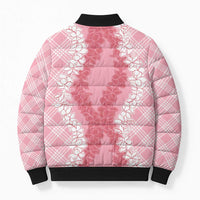 Hawaii Aloha Plumeria Lei Pink Palaka Bomber Puffer Jacket LT7 - Polynesian Pride