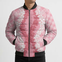 Hawaii Aloha Plumeria Lei Pink Palaka Bomber Puffer Jacket LT7 - Polynesian Pride