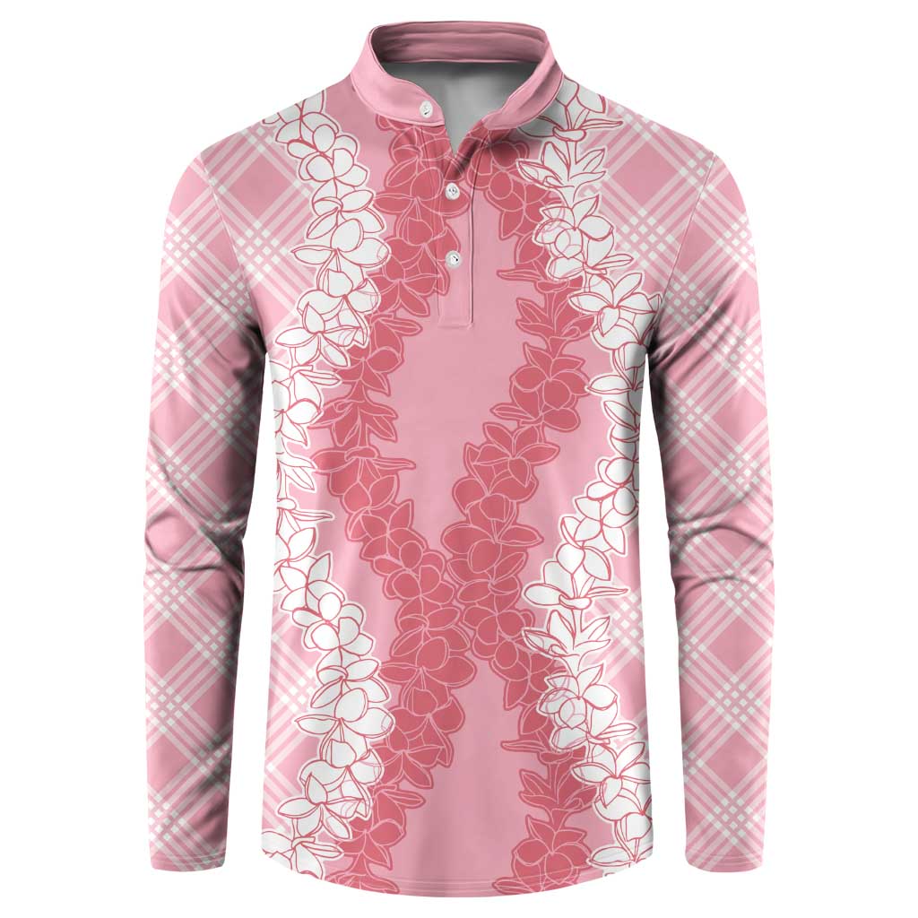 Hawaii Aloha Plumeria Lei Pink Palaka Button Sweatshirt LT7 Pink - Polynesian Pride