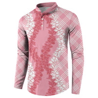 Hawaii Aloha Plumeria Lei Pink Palaka Button Sweatshirt LT7 - Polynesian Pride