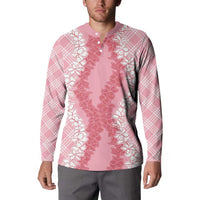 Hawaii Aloha Plumeria Lei Pink Palaka Button Sweatshirt LT7 - Polynesian Pride