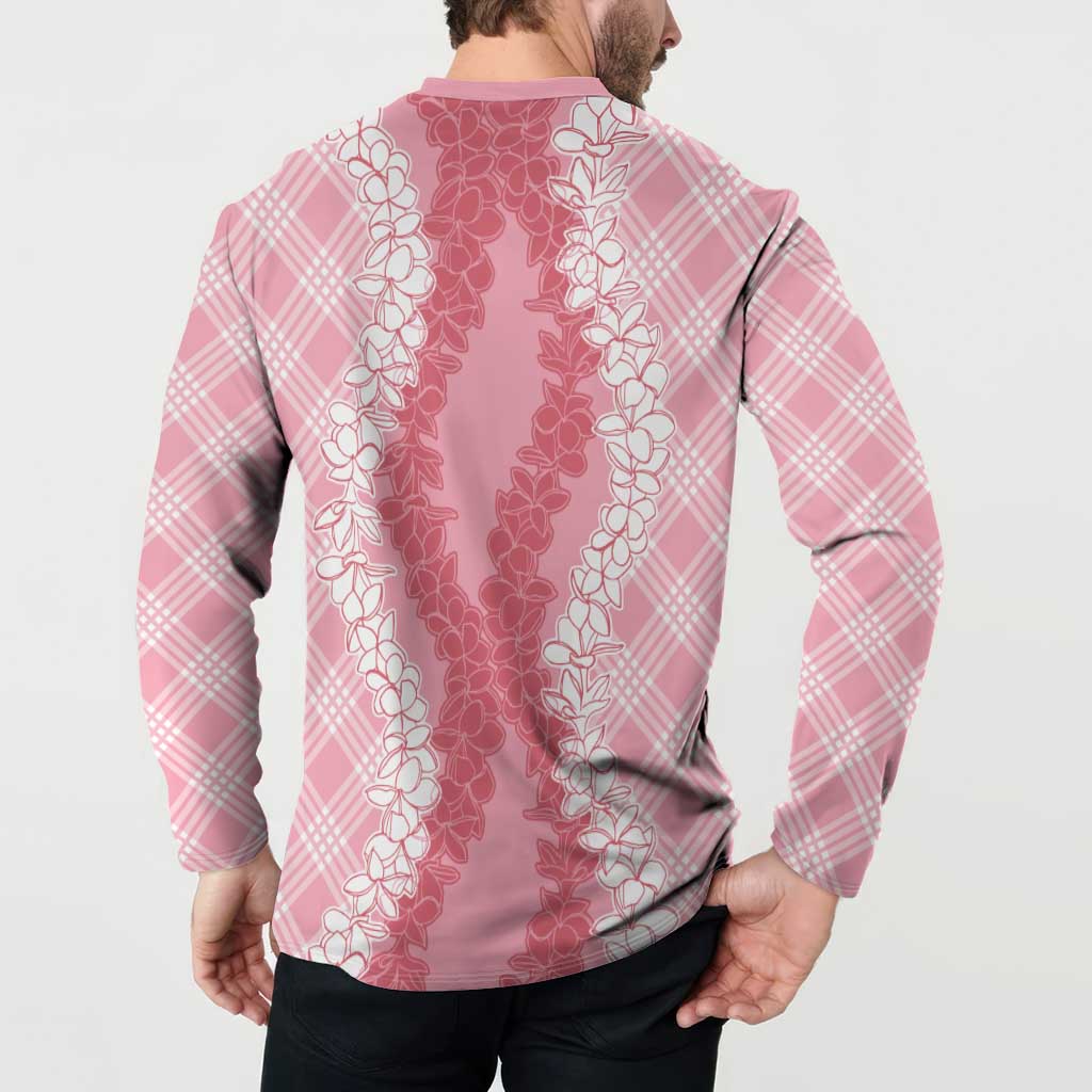 Hawaii Aloha Plumeria Lei Pink Palaka Button Sweatshirt LT7 - Polynesian Pride