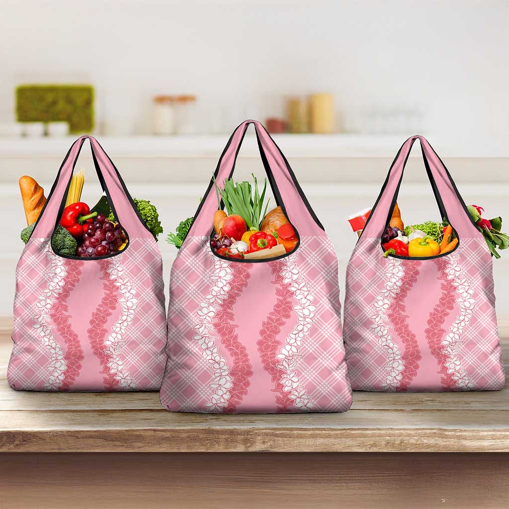 Hawaii Aloha Plumeria Lei Pink Palaka Grocery Bag LT7 3-pack One Size Pink - Polynesian Pride
