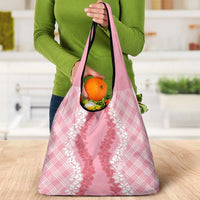 Hawaii Aloha Plumeria Lei Pink Palaka Grocery Bag LT7 - Polynesian Pride