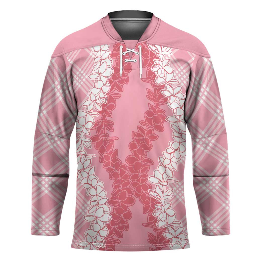 Hawaii Aloha Plumeria Lei Pink Palaka Hockey Jersey LT7 Unisex Pink - Polynesian Pride