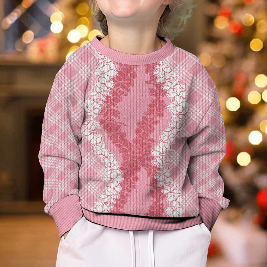 Hawaii Aloha Plumeria Lei Pink Palaka Kid Ugly Christmas Sweater LT7 - Polynesian Pride