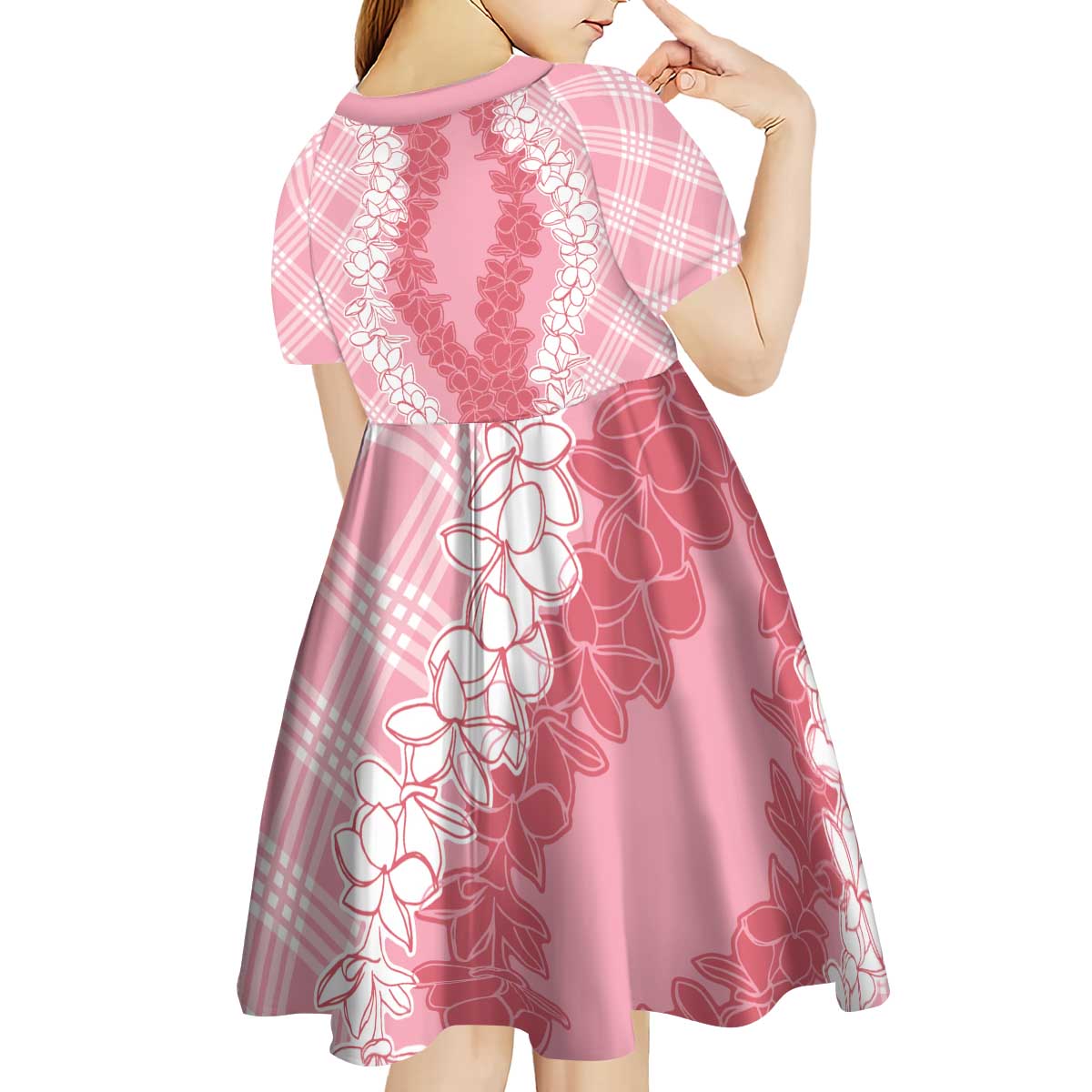 Hawaii Aloha Plumeria Lei Pink Palaka Kid Short Sleeve Dress LT7 - Polynesian Pride
