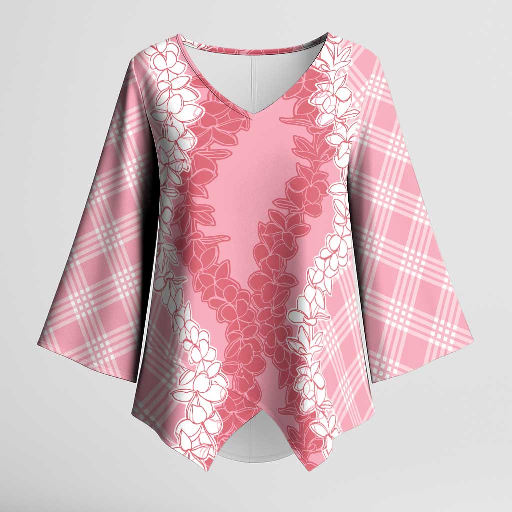 Hawaii Aloha Plumeria Lei Pink Palaka Kimono Sleeve Blouse LT7 Female Pink - Polynesian Pride