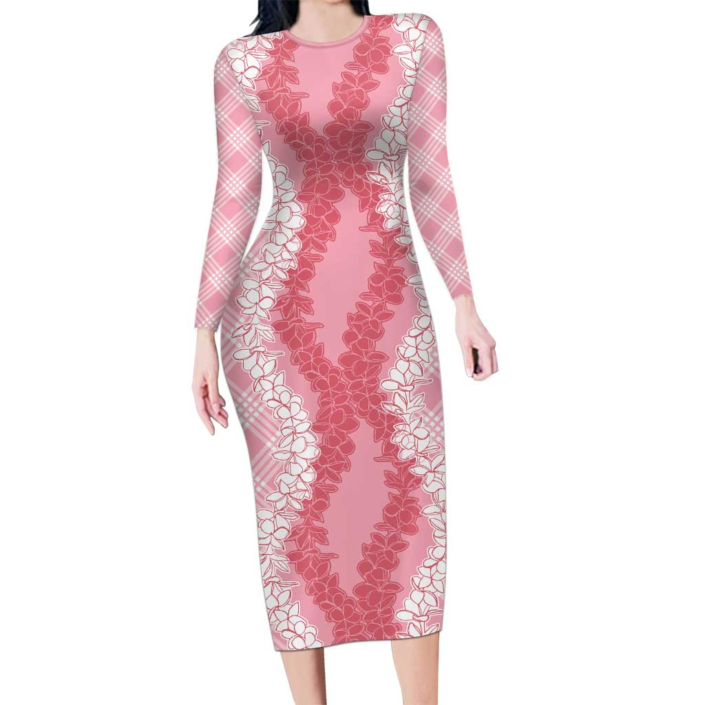 Hawaii Aloha Plumeria Lei Pink Palaka Long Sleeve Bodycon Dress LT7 Long Dress Pink - Polynesian Pride