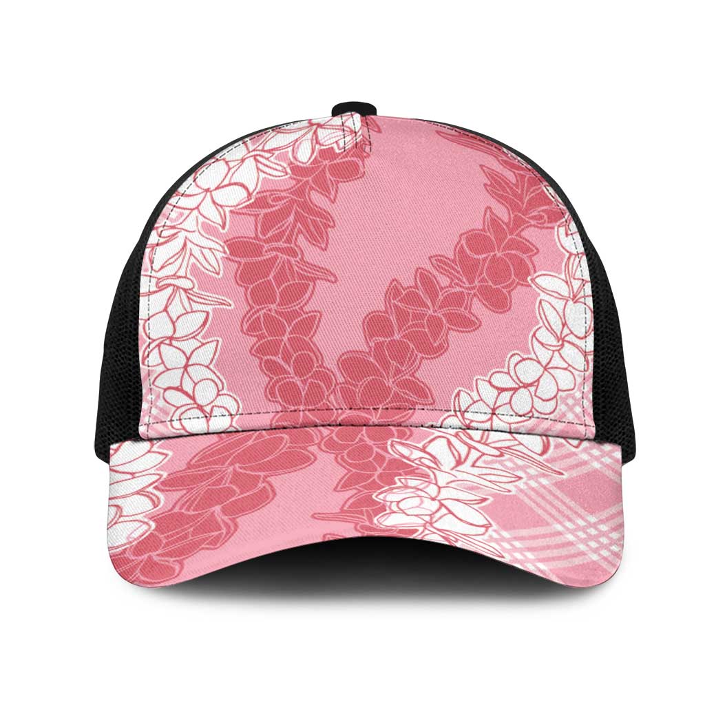 Hawaii Aloha Plumeria Lei Pink Palaka Mesh Trucker Cap LT7 One Size Black Pink - Polynesian Pride