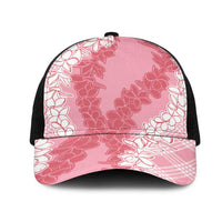 Hawaii Aloha Plumeria Lei Pink Palaka Mesh Trucker Cap LT7 One Size Black Pink - Polynesian Pride