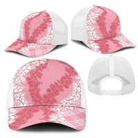 Hawaii Aloha Plumeria Lei Pink Palaka Mesh Trucker Cap LT7 - Polynesian Pride