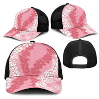 Hawaii Aloha Plumeria Lei Pink Palaka Mesh Trucker Cap LT7 - Polynesian Pride