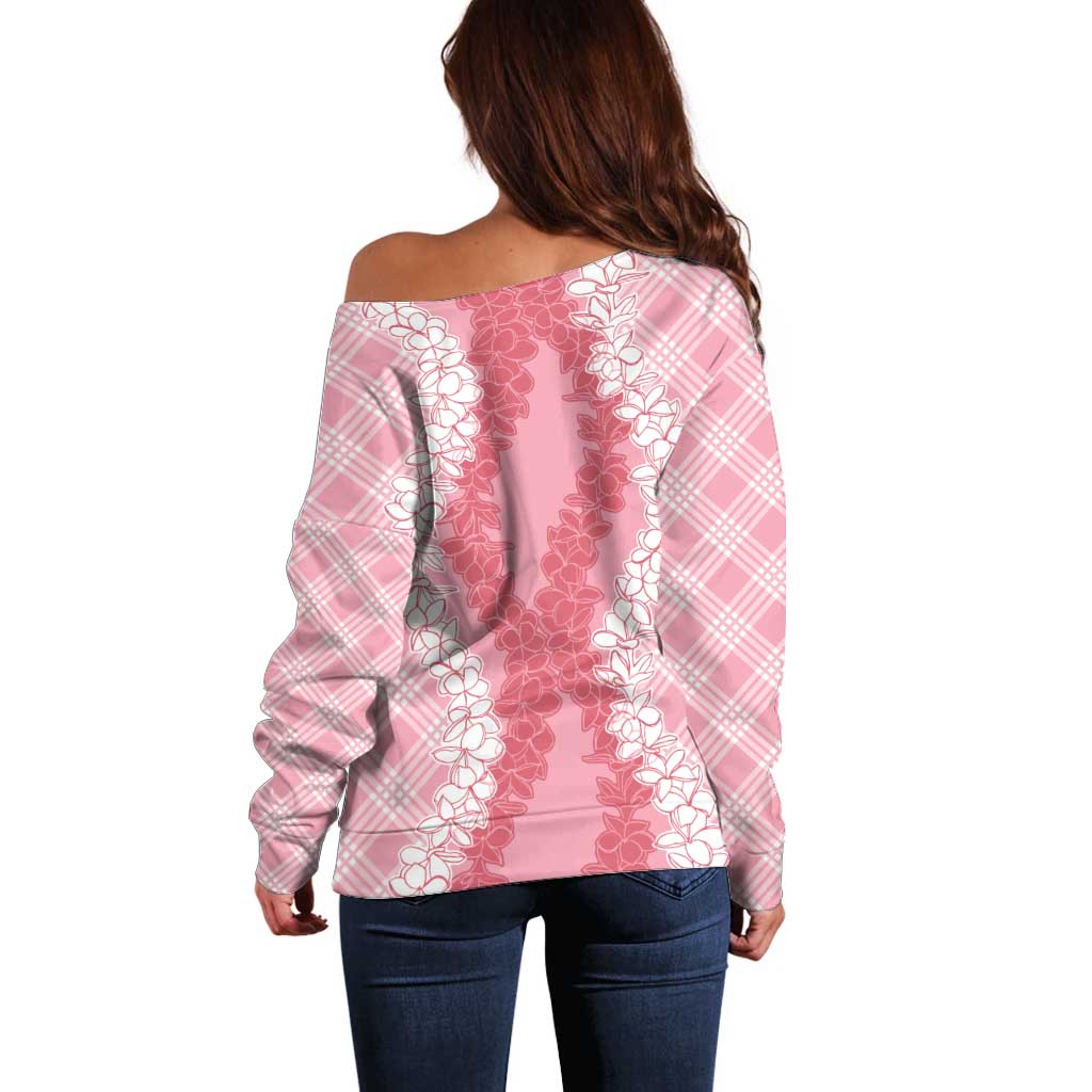 Hawaii Aloha Plumeria Lei Pink Palaka Off Shoulder Sweater LT7 - Polynesian Pride