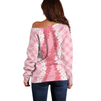 Hawaii Aloha Plumeria Lei Pink Palaka Off Shoulder Sweater LT7 - Polynesian Pride