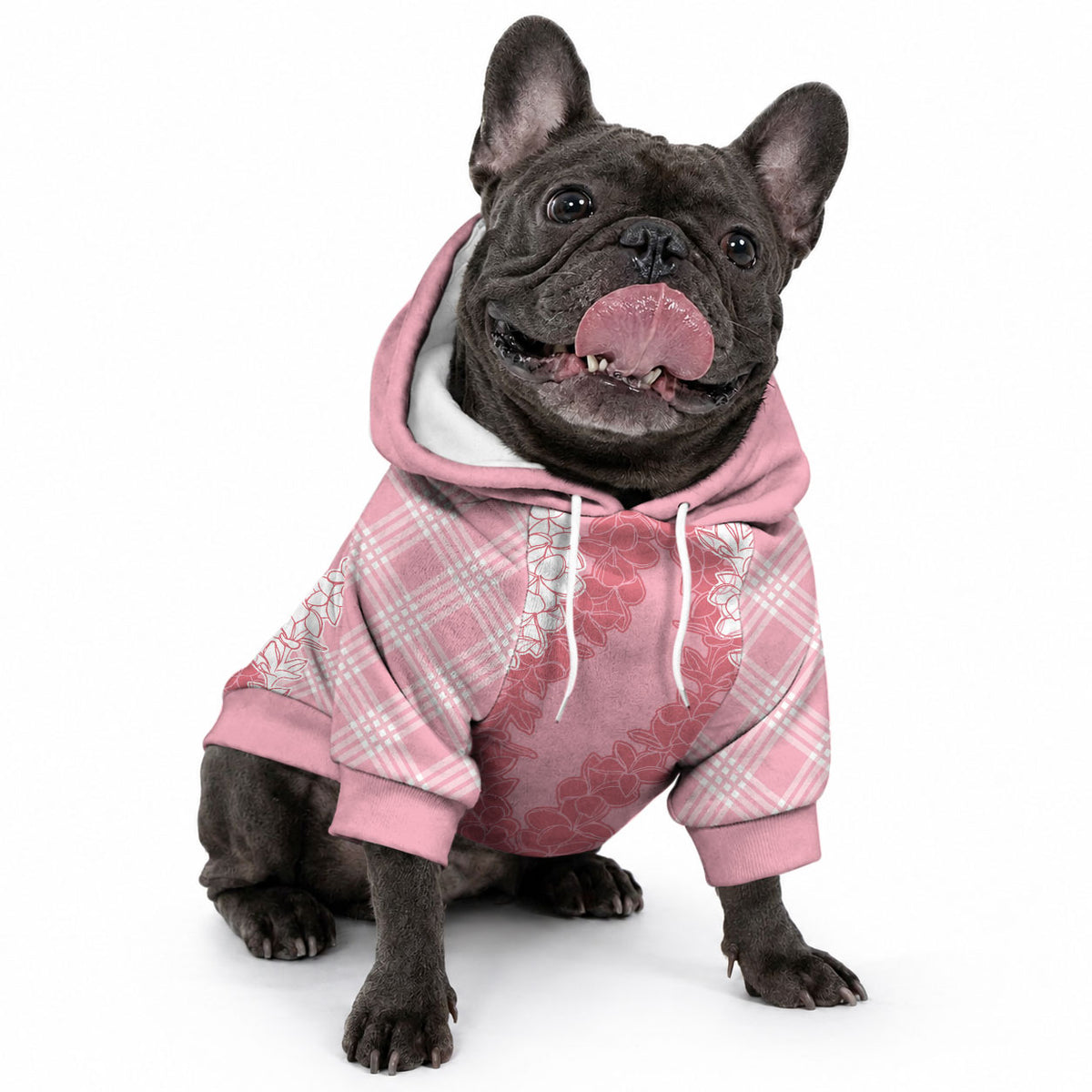 Hawaii Aloha Plumeria Lei Pink Palaka Pet Hoodie LT7 - Polynesian Pride