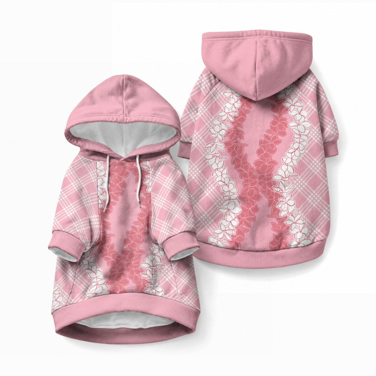 Hawaii Aloha Plumeria Lei Pink Palaka Pet Hoodie LT7 Pullover Pink - Polynesian Pride