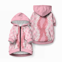 Hawaii Aloha Plumeria Lei Pink Palaka Pet Hoodie LT7 Zip-up Pink - Polynesian Pride