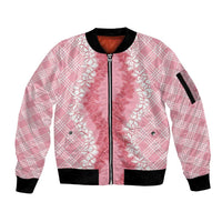 Hawaii Aloha Plumeria Lei Pink Palaka Sleeve Zip Bomber Jacket LT7 Unisex Pink - Polynesian Pride