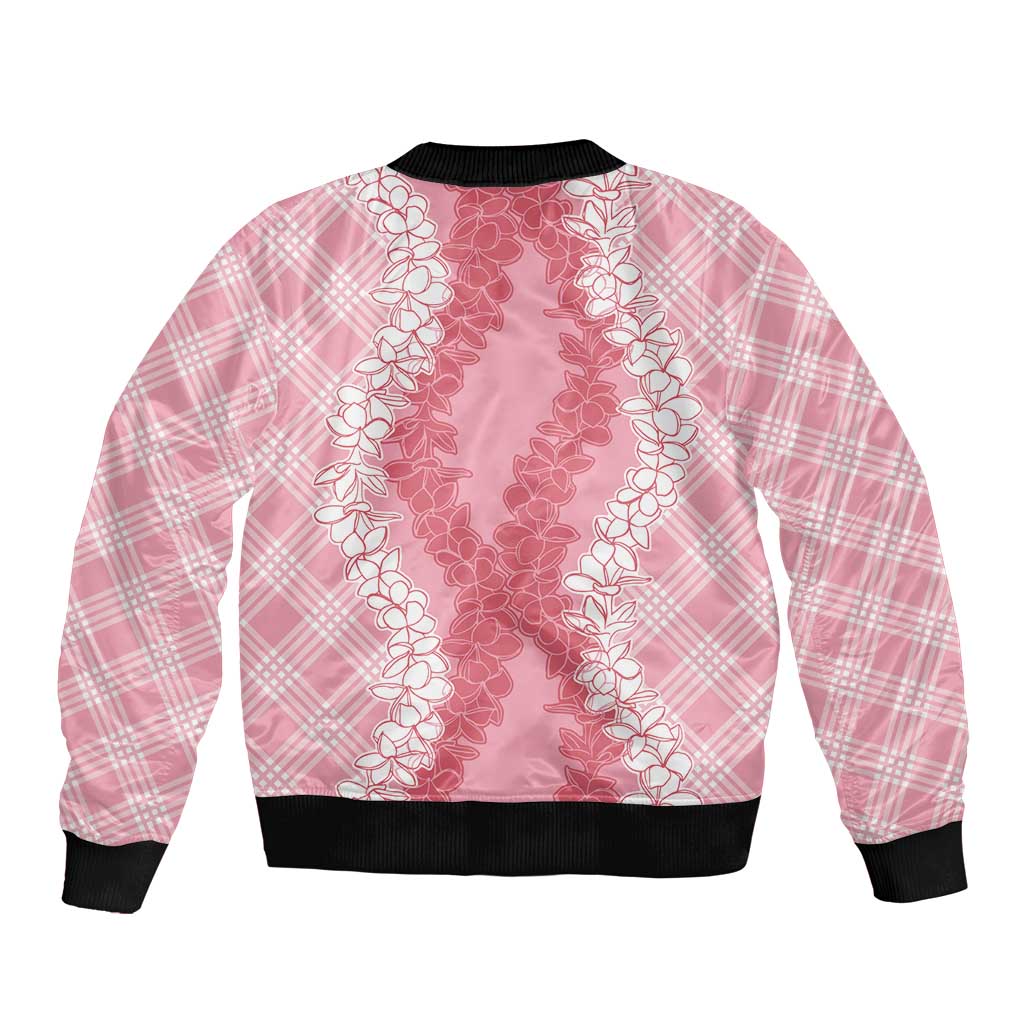 Hawaii Aloha Plumeria Lei Pink Palaka Sleeve Zip Bomber Jacket LT7 - Polynesian Pride