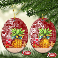Mele Kalikimaka Hawaii Christmas Ceramic Ornament Pineapple Party LT7 Oval Red - Polynesian Pride