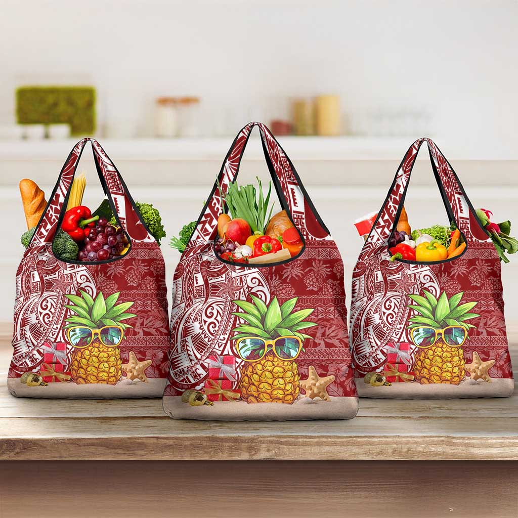 Mele Kalikimaka Hawaii Christmas Grocery Bag Pineapple Party LT7 3-pack One Size Red - Polynesian Pride