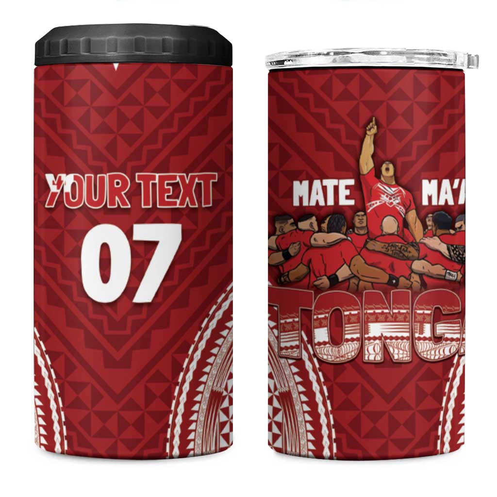 Personalized Mate Maa Tonga Rugby 4 in 1 Can Cooler Tumbler Ofa Atu Tonga LT7 One Size: 16 oz Red - Polynesian Pride