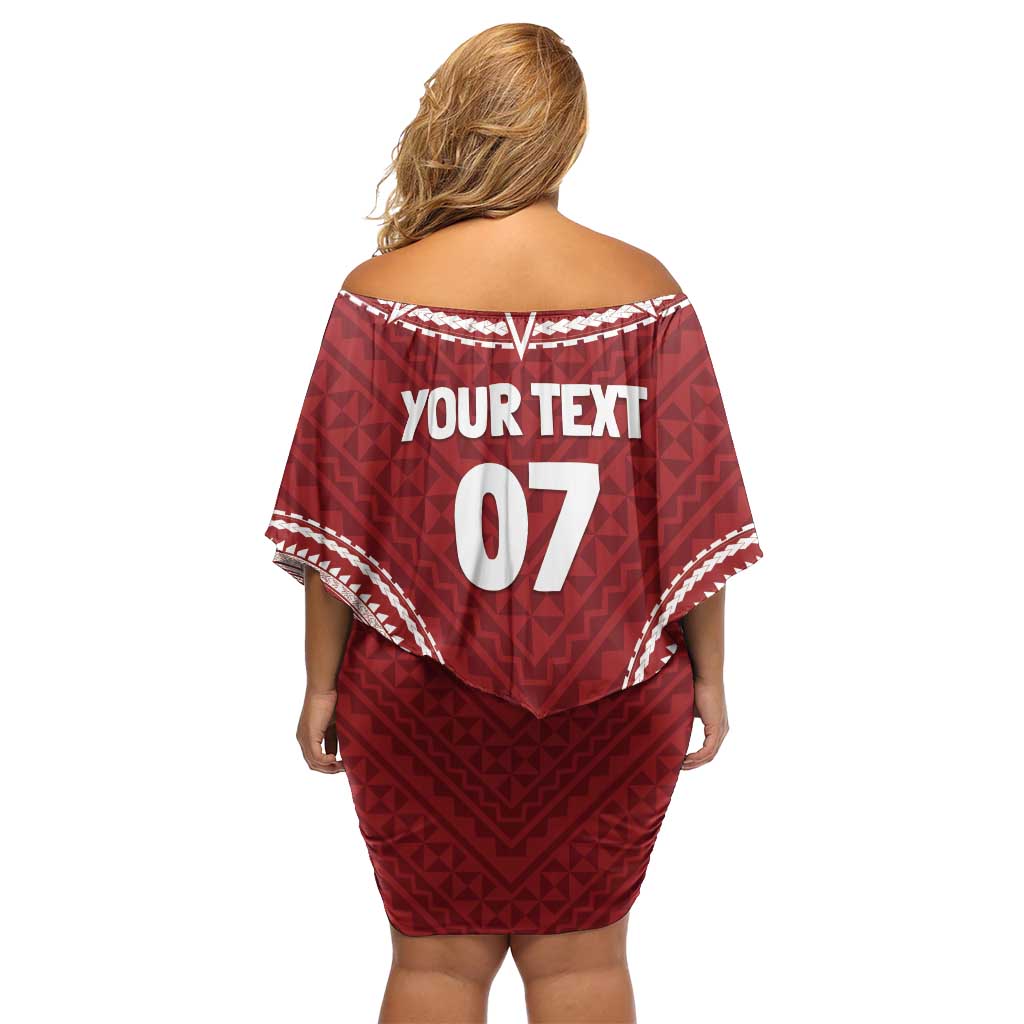 Personalized Mate Maa Tonga Rugby Off Shoulder Short Dress Ofa Atu Tonga LT7 - Polynesian Pride