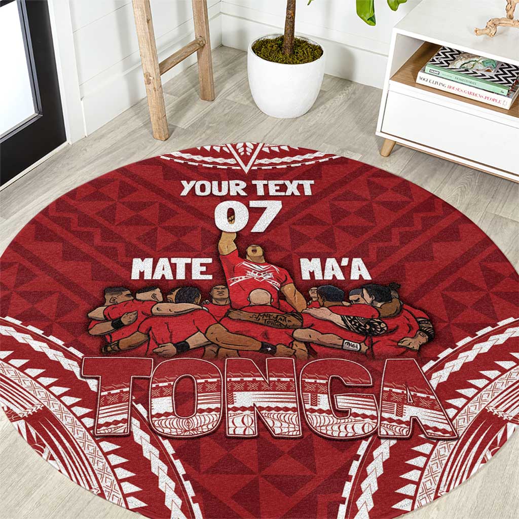 Personalized Mate Maa Tonga Rugby Round Carpet Ofa Atu Tonga LT7 Red - Polynesian Pride