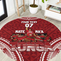 Personalized Mate Maa Tonga Rugby Round Carpet Ofa Atu Tonga LT7 Red - Polynesian Pride
