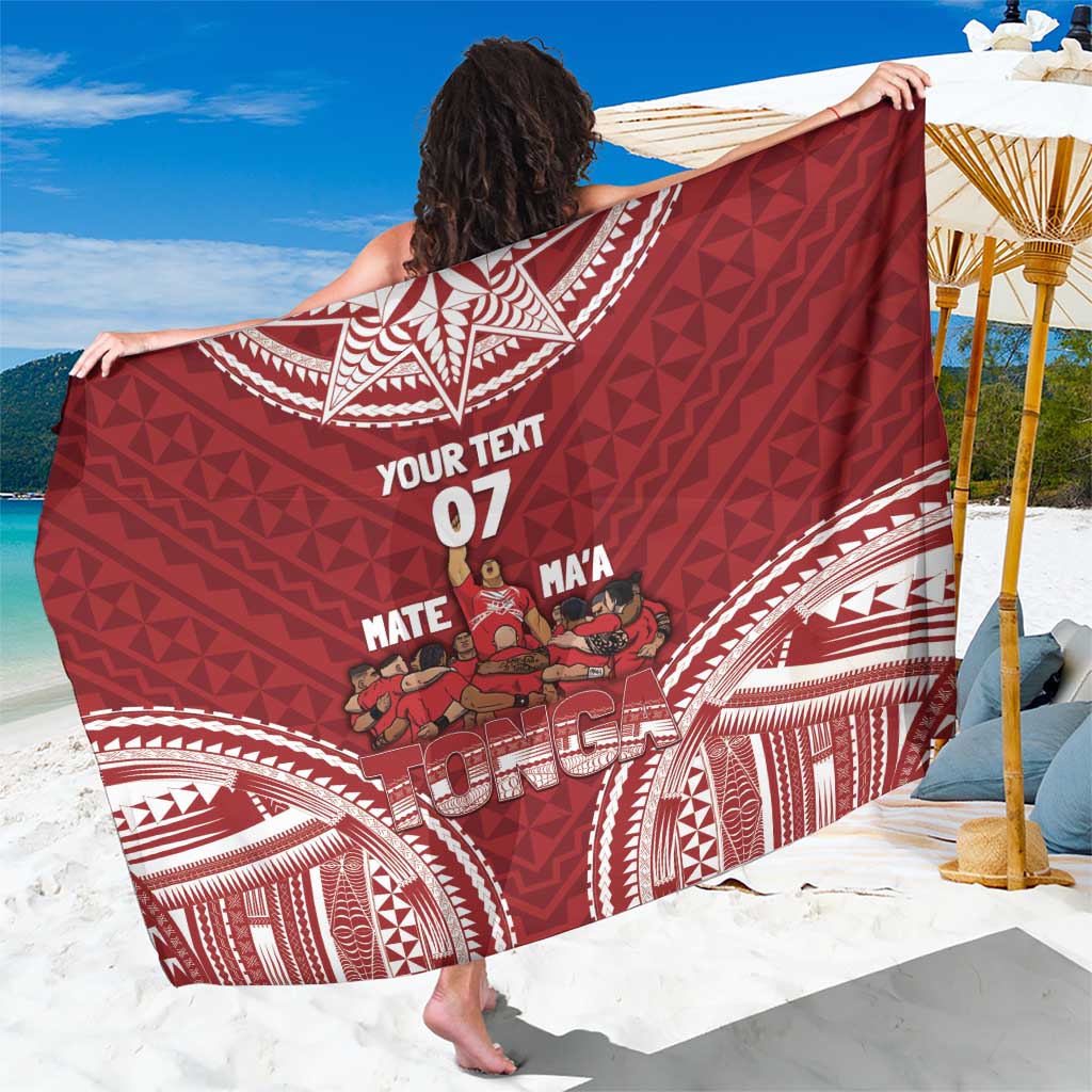 Personalized Mate Maa Tonga Rugby Sarong Ofa Atu Tonga LT7 One Size 44 x 66 inches Red - Polynesian Pride