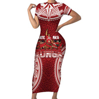 Personalized Mate Maa Tonga Rugby Short Sleeve Bodycon Dress Ofa Atu Tonga LT7 Long Dress Red - Polynesian Pride