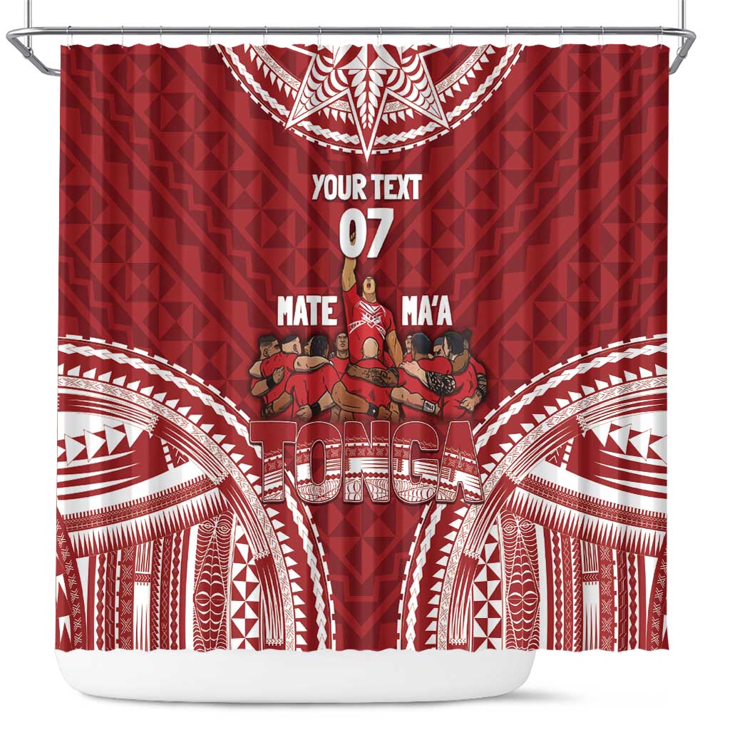 Personalized Mate Maa Tonga Rugby Shower Curtain Ofa Atu Tonga LT7 Red - Polynesian Pride