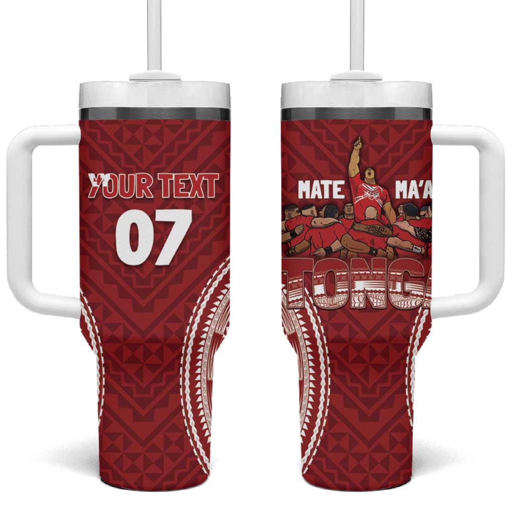 Personalized Mate Maa Tonga Rugby Tumbler With Handle Ofa Atu Tonga LT7 One Size: 40 oz Red - Polynesian Pride