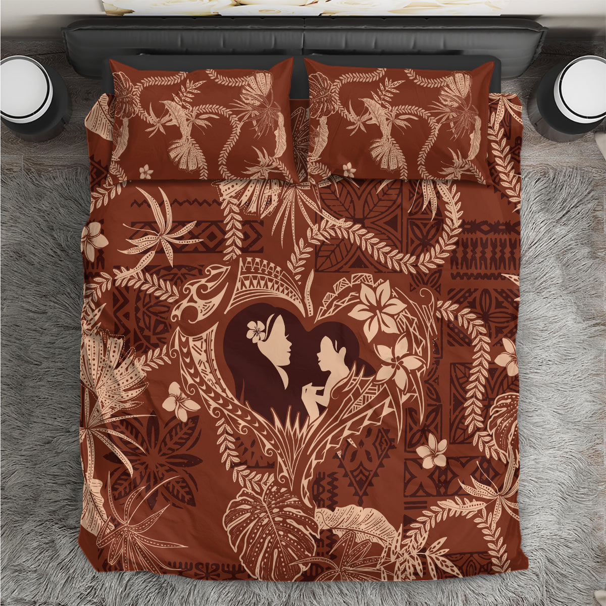 Hawaii Plumeria Bedding Set Hau'oli la Makuahine Sunburned LT7 Brown - Polynesian Pride