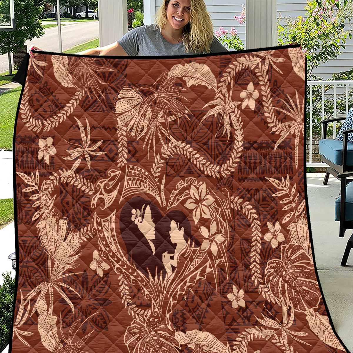 Hawaii Plumeria Quilt Hau'oli la Makuahine Sunburned LT7 Brown - Polynesian Pride