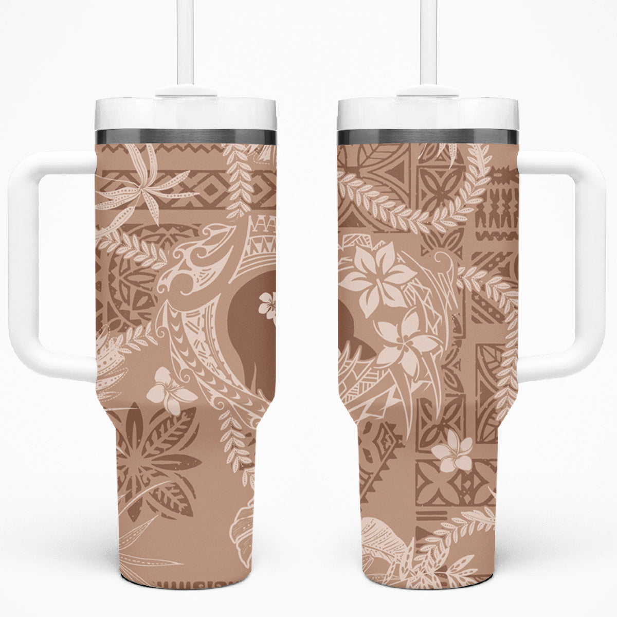 Hawaii Plumeria Tumbler With Handle Hau'oli la Makuahine Beige LT7 One Size: 40 oz Beige - Polynesian Pride