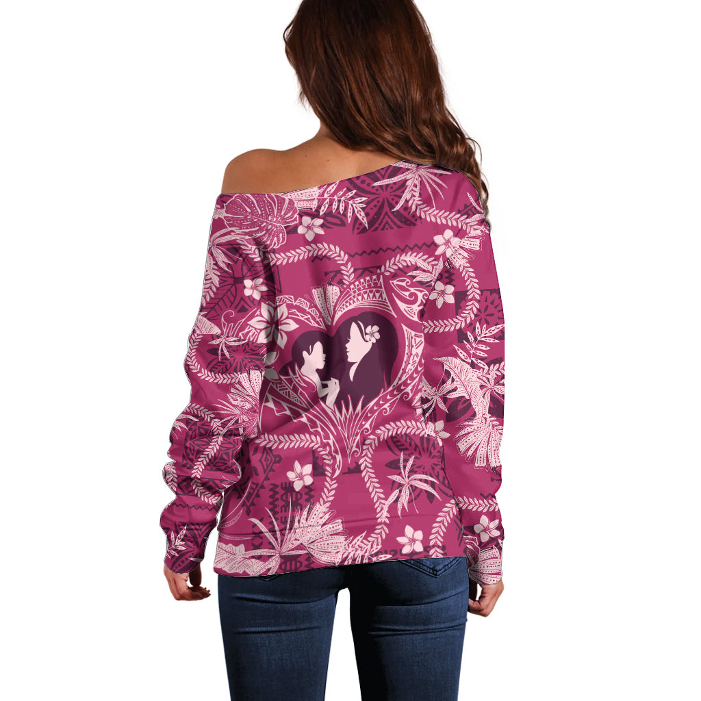 Hawaii Plumeria Off Shoulder Sweater Hau'oli la Makuahine Rosy LT7 - Polynesian Pride