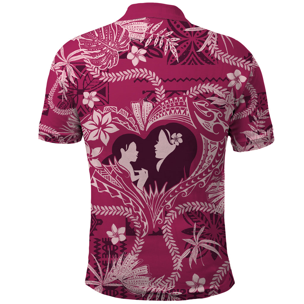 Hawaii Plumeria Polo Shirt Hau'oli la Makuahine Rosy LT7 - Polynesian Pride