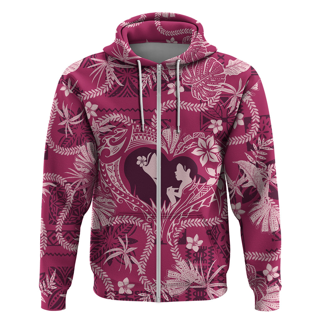 Hawaii Plumeria Zip Hoodie Hau'oli la Makuahine Rosy LT7 Zip Hoodie Pink - Polynesian Pride