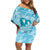 Hawaii Plumeria Family Matching Off Shoulder Short Dress and Hawaiian Shirt Hau'oli la Makuahine Turquoise LT7 Mom's Dress Turquoise - Polynesian Pride