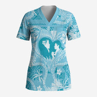 Hawaii Plumeria Scrub Top Hau'oli la Makuahine Turquoise LT7 Adult Turquoise - Polynesian Pride