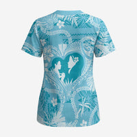 Hawaii Plumeria Scrub Top Hau'oli la Makuahine Turquoise LT7 - Polynesian Pride
