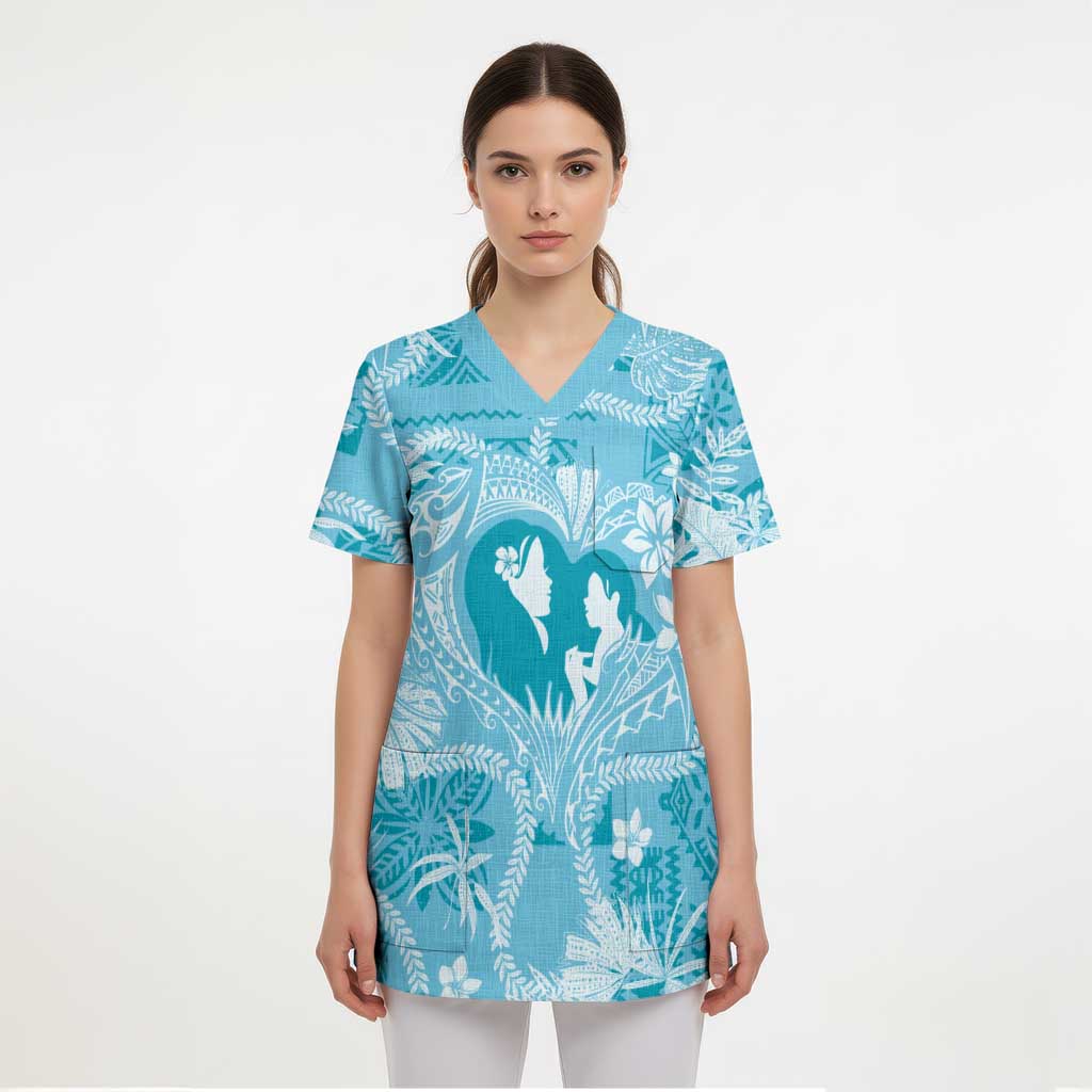 Hawaii Plumeria Scrub Top Hau'oli la Makuahine Turquoise LT7 - Polynesian Pride